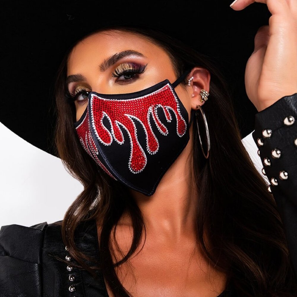 DRIPPING RHINESTONE FASHION FACE COVER